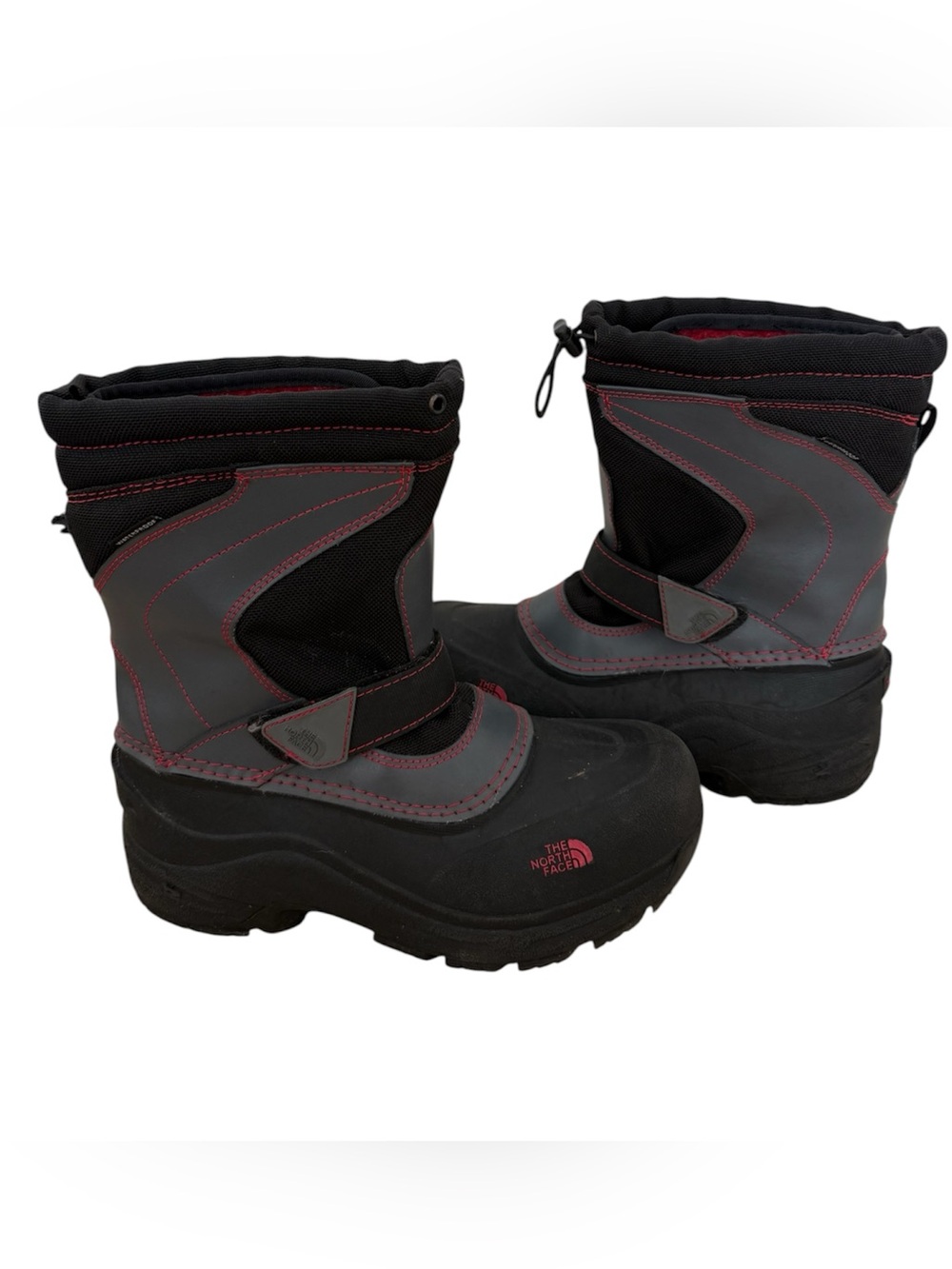 The North Face Alpenglow Pull On Kids Snow Winter Boots Size 4 Youth Gray Black
